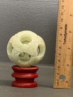 Jade Three Generation Hand Carved Ball on Stand