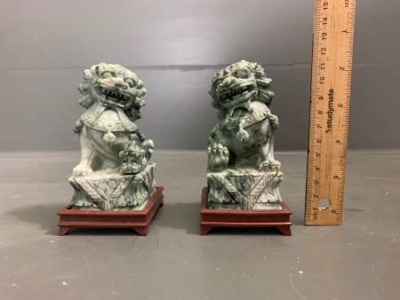 Pair of Jade Foo Dogs on Stands