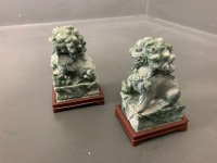 Pair of Jade Foo Dogs on Stands - 2