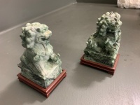 Pair of Jade Foo Dogs on Stands - 3