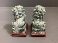 Pair of Jade Foo Dogs on Stands - 4