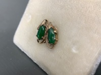 Jade and Gold Stud Earrings in Box - 2