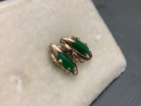 Jade and Gold Stud Earrings in Box - 3