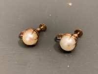 Pearl and Gold Screw Earrings + Pair of Pearl Screw Earrings - 2