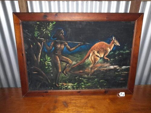 VINATGE PAINTING ON VELVET, DONE IN QLD JAIL - ARTISIT SIGNATURE UNREADABLE, 1040W X 740H - CONDITION FAIR