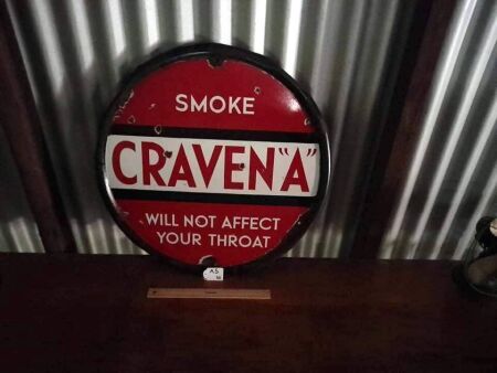 ANTIQUE CRAVEN-A ENAMEL SIGN - 590MM DIAMETER - CONDITION FAIR