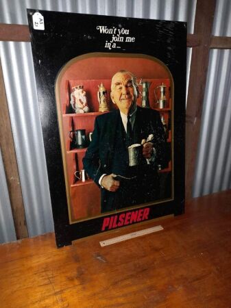 VINTAGE HEAVY STEEL, PILSENER BEER SIGN (1970s) - 915 X 660W - CONDITION GOOD