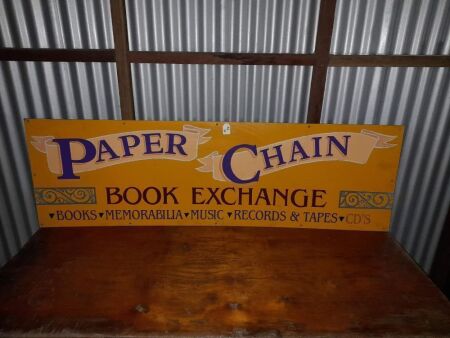 VINTAGE PAPERCHAIN GALVANISED STEEL SIGN - EX MACKAY QLD - 1800 LONG X 550 HIGH - CONDITION GOOD