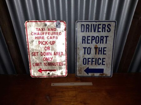 VINTAGE PARKING SIGNS X 2 - 300W X 450H - CONDITION FAIR