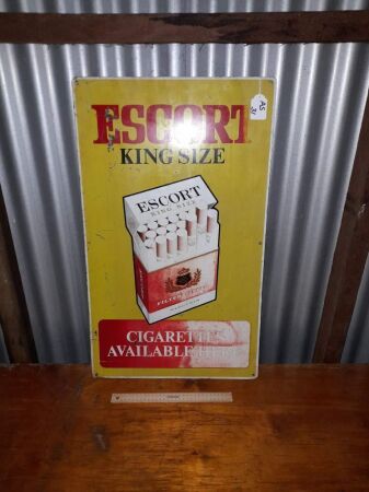 VINTAGE ESCORT CIGARETTES TINPLATE SIGN - 765H X 455W - CONDITION FAIR