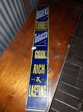 ANTIQUE ENAMEL, ODGENS TURRET TOBACCO SIGN - 1480H X 210W - CONDITION FAIR