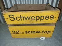 SCHWEPPS 32FL OZ TIMBER CRATE - YELLOW - CONDITION GOOD - 2