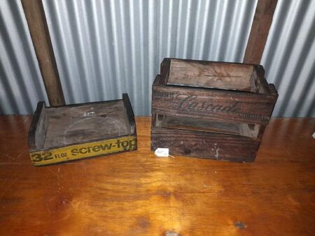 SCHWEPPS TIMBER CRATE - CASCADECORDIALS CRATE (2 ITEMS) - CONDITION FAIR