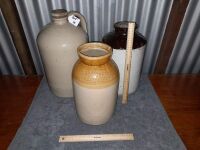 3 DEMIJOHNS - WITH SCREW CAP 440H X 240W - J.T MORTON LONDON 1849 (345H X 180W) - - CONDITION GOOD/FAIR