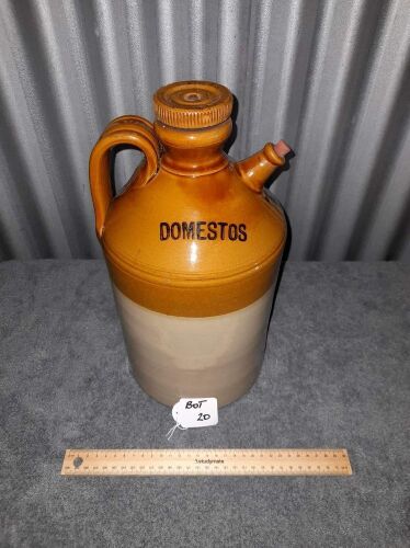 DOMESTOS 1 GALLON DEMIJOHN WITH POURER SPOUT 350H X 180W - CONDITION GOOD