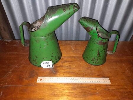 PAIR VINTAGE OIL POURERS - ORIGINAL PAINT - POSSIBLY FRENCH-CONDITION FAIR