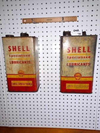 PAIR OF VINTAGE SHELL OIL TIN - 1 IMPERIAL GALLON -CONDITION GOOD