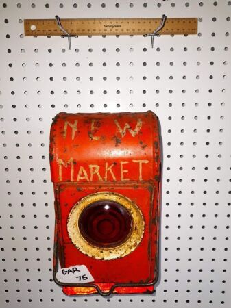 VINTAGE PMG NEW MARKET KEROSINE WARNING LAMP + 4 SIDE RED GLASS LENSES COMPLETE WITH BURNER -CONDITION FAIR