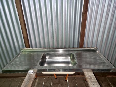 VINTAGE UMI STAINLESS STEEL SINK WITH ENAMEL BADGE - 1220W X 475D - CONDITION GOOD