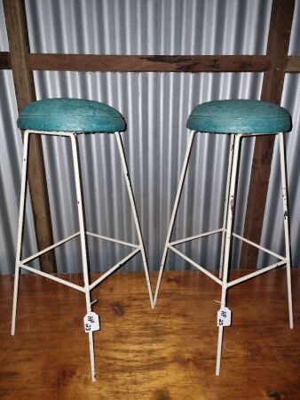 2 X RETRO STOOLS. NEW UPHOLSTERY - 700 HIGH - CONDITION GOOD