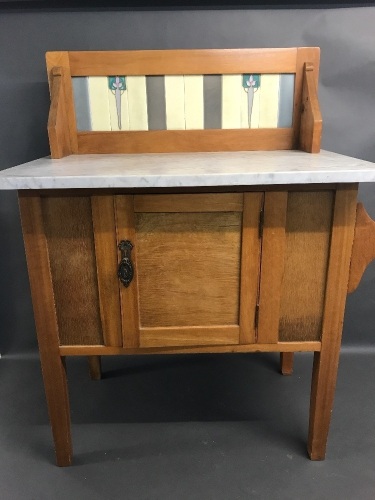 Marble Topped Washstand with Original Tiled Splashback