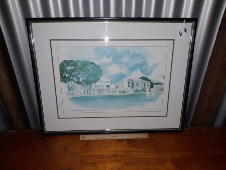 ORIGINAL WATERCOLOUR OPENING THE INNINGS AT ZENORCA CRICKET CLUB. GRAHAM BYFIELD. 1994. 650W X 500H - CONDITION VERY GOOD