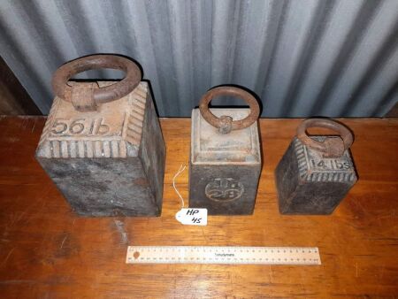 3 x VINTAGE WEIGHTS - 56lb, 28lb, 14lb - CONDITION GOOD