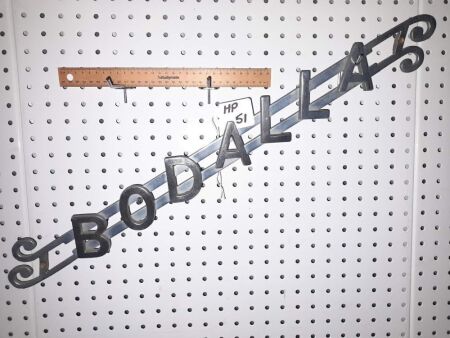 ANTIQUE BODALLA STAINLESS STEEL HOUSE NAME ON SCROLLED BACKGROUND - CONDITION GOOD