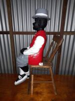 RETRO NEGRO RETAIL ADVERTISING PIECE - POLITICALLY INCORRECT - MOUNTED ON CHAIR - PHOTOS GIVE DESCRIPTION - CONDITION GOOD - 2