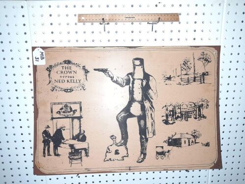 RETRO PRINTED SIGN, NED KELLY - 600 X 400 - CONDITION GOOD