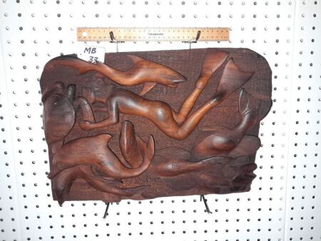 VINTAGE WOOD CARVING MARINE REEF WITH FREE-DIVER - 440 LONG X 310 HIGH - CONDITION GOOD