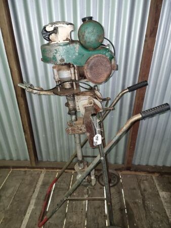 RARE ANTIQUE VICTA OUTBOARD MOTOR - MOW IN MORNING, BOAT IN AFTERNOON - MOTOR OFF - MOTOR GOES ONTO VICTA OUTBOARD LEG! - CONDITION GOOD