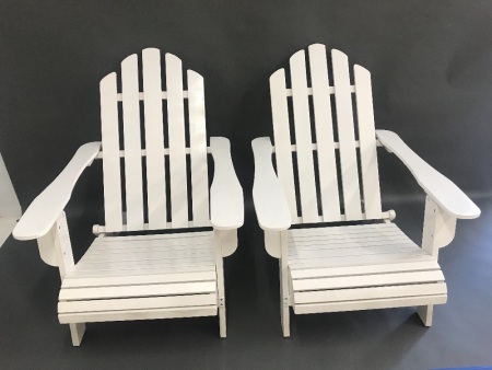 2 White Folding Adirondack Style Chairs