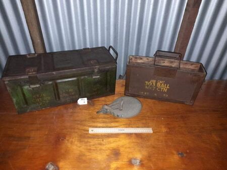 WW1 303 TIMBER AMMO BOX + 1942 STEEL AMMO BOX + VIETNAM ALUMINIUM WATER FLASK. - CONDITION FAIR