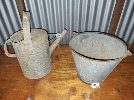 GALVANISED BUCKET, GALVANISED TOMLINWATER CAN - CONDITION FAIR