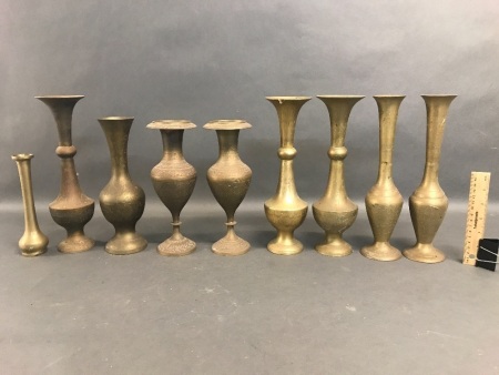 Lot of 9 Vintage Brass Vases