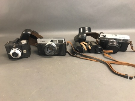 Asstd Lot of 3 Vintage Cameras & Pair of Binoculars