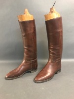 Vintage High Top Leather Riding Boots & Carved Timber Stretchers - 2