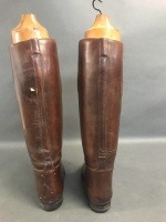 Vintage High Top Leather Riding Boots & Carved Timber Stretchers - 5