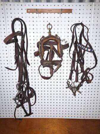 VINTAGE BRASS NOSE COLLAR, PAIR BRIDLES/REINS - CONDITION FAIR