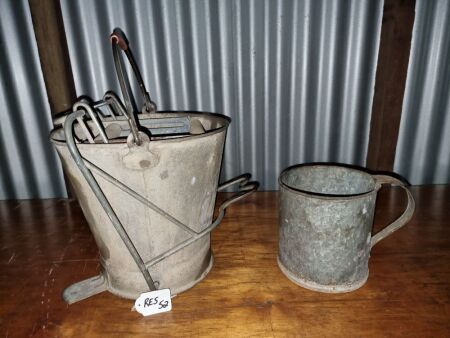 GALVANISED MOP BUCKET, GAL DIPPER (2 ITEMS) (VINTAGE) - CONDITION FAIR