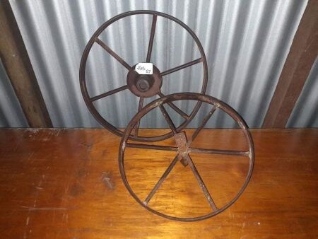 2 X VINTAGE WHEELS (1 X 400MM, 1 X 360MM) - CONDITION FAIR