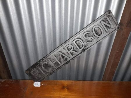 CAST ALUMINIUM INDUSTRIAL SIGN RICHARDSON - 750X145 - CONDITION GOOD