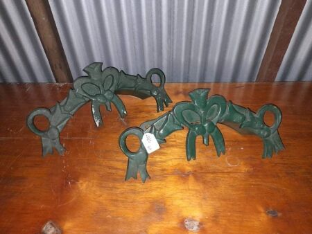 PAIR OF VINTAGE GARDEN HOSE HOLDERS - CAST IRON - 470W X 100D - CONDITION GOOD