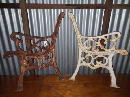 VINTAGE CAST IRON BENCH SEAT ENDS - 800 HIGH - 2 ENDS - CONDITION FAIR