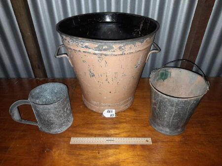 VINTAGE GAL 2 HANDIE BUCKETS, SHALL BUCKET, DIPPER - CONDITION FAIR