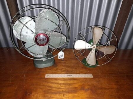 VINTAGE MISTRAL AUST ELECTRIC FAN - 330 DIAMETER + SMALL ELECTRIC FAN (ANTIQUE) - 260 DIAMETER - CONDITION FAIR