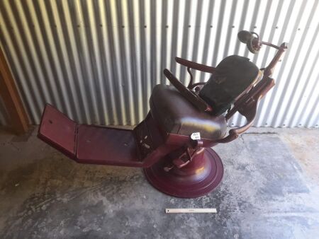 VINTAGE ADULT BARBERS CHAIR - BRASS RAMS - CONDITION FAIR