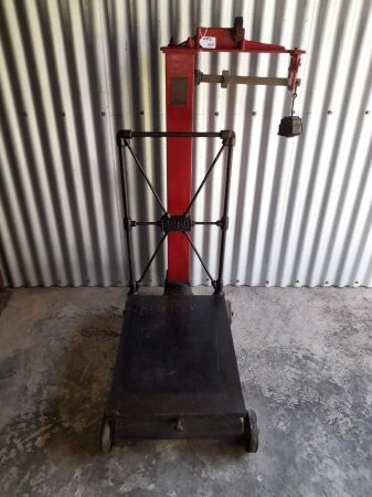 VINTAGE ASCO PLATFORM SCALES / WEIGHTS AUSTRALIAN MADE - 450 WIDE X 800 DEEP X 1200 WIDE - CONDITION FAIR