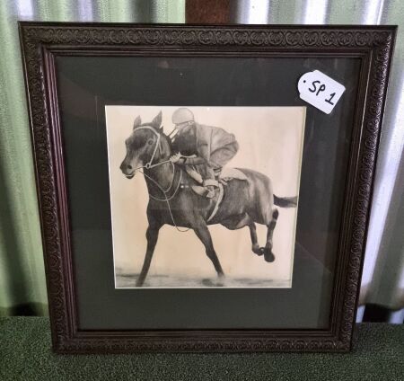 RACE HORSE IN FULL FLIGHT1988 PENCIL DRAWING - CONDITION VERY GOOD